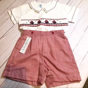 Boys Handsmocked Sailboat Boysuit, 3T, NWT